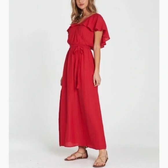 Billabong Dance All Night Knit Maxi Dress Flutter Sleeve Bright Pink Fuschia - Picture 9 of 9